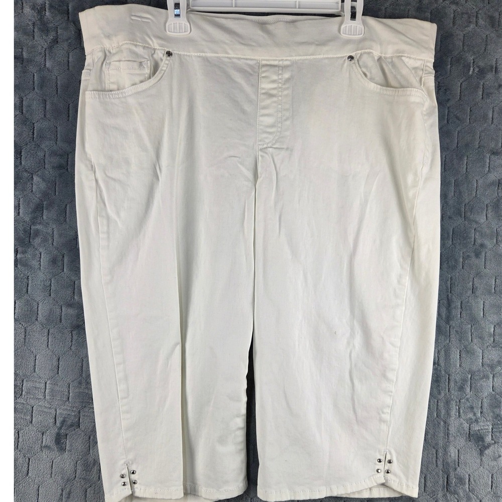 Avery Skimmer White Pull On Cropped Pants Studded Hem Womens Plus Size 22W